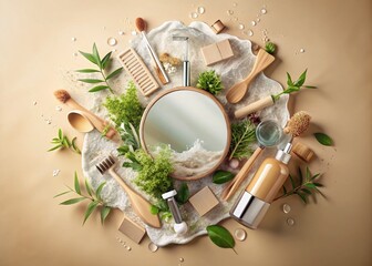 Sustainable Eco-Friendly Products Reflection in Water - Aerial View