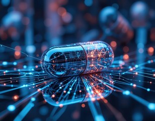 Innovative digital medicine capsule virtual environment 3d technology visualization futuristic concept