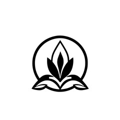 Minimalist Black and White Floral Emblem: Circular Botanical Design with Modern Lines and Elegant Simplicity on White Background.