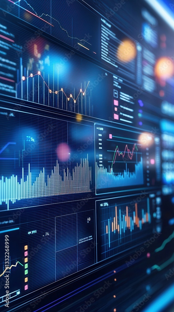 Poster dynamic data visualization with colorful graphs and charts