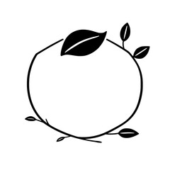 Minimalist Black and White Circular Floral Frame with Leaves, Elegant and Nature-Inspired Design.