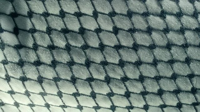 Arabic patterned fabric (arafatka) flutters in the wind. Closeup. Macro. Slow mo, slow motion, high speed camera, 200fps