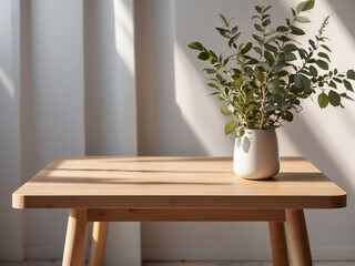 table with flowers with soft morning sunlight casting gentle shadows