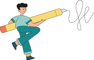 Businessman filled out a questionnaire. A guy with a pencil writes a test. A man writes on a clipboard. Vector illustration. Doodle style.
