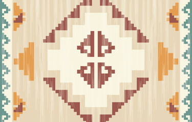 Obraz premium Geometric ethnic Native American tribal patterns, featuring Aztec and Navajo motifs, create a seamless decorative texture. Design for background ,curtain, carpet, clothing, wrapping, Batik.