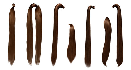 A set of realistic ponytail with smooth, silky strands and a natural shine, isolated on a transparent background