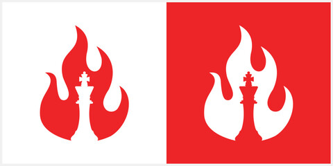Chess  KING Fire icon. Vector fire focus logo template isolated 