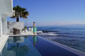 Interiror design details at a luxury beach villa by the Mediterranean Ocean