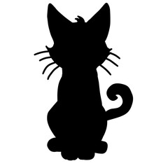 Silhouette of a cute sitting cat with curled tail. Simple and minimalist black vector illustration, perfect for pet-themed designs, animal stickers, logos, and creative decorations. 