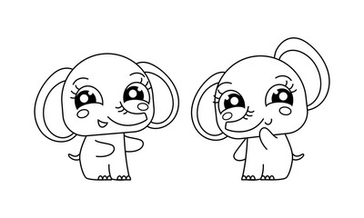 Elephant coloring pages for kids. Trace and color elephant. Animal outline illustration. Coloring Page Outline of Cute Elephant.