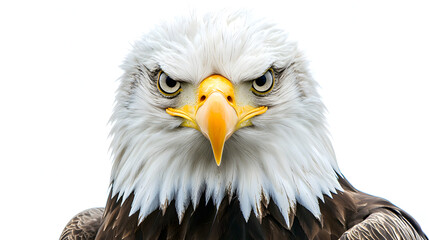 Majestic bald eagle in focus nature reserve wildlife photography white background close-up avian beauty
