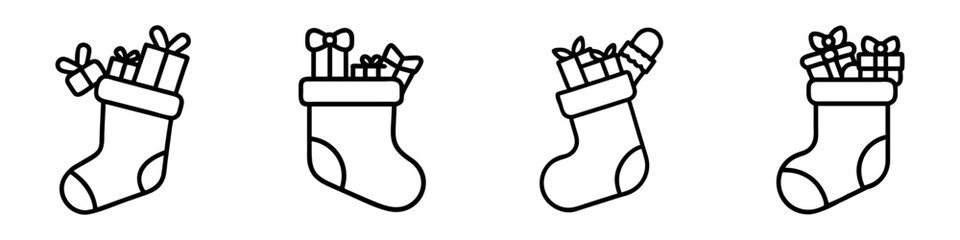 christmas stocking with gifts icon, christmas stocking with gifts line art - simple line art of christmas stocking with gifts, perfect for christmas stocking with gifts logos and icons