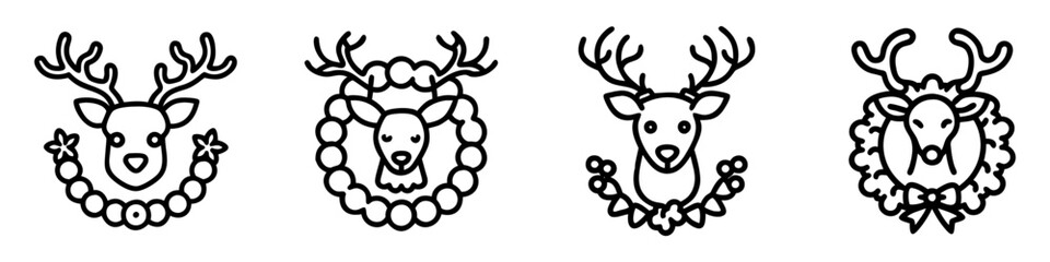Fototapeta premium reindeer with wreath icon, reindeer with wreath line art - simple line art of reindeer with wreath, perfect for reindeer with wreath logos and icons