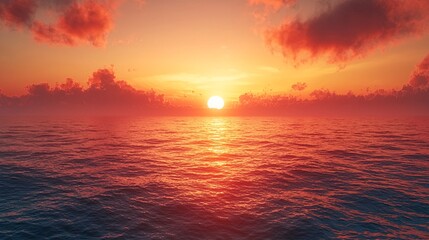 Obraz premium Serene Sunset Over Calm Ocean Waters with Reflections and Colorful Clouds in the Sky