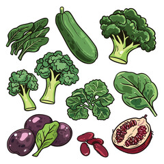 Hand-Drawn Green Vegetables and Legumes - Vector Illustration