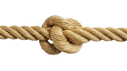 Strong knot tying two ends of thick rope on transparent background