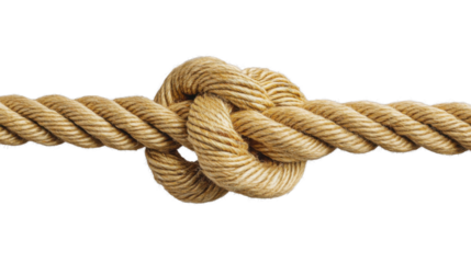 Strong knot tying two ends of thick rope on transparent background
