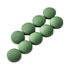 spirulina-powder-pills-green-health-diet-isolated on white background