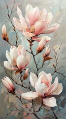 Magnolia flowers in textured artistic painting