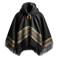 A Luxurious Wool Poncho with Metallic Thread Detailing Isolated on Transparent Background