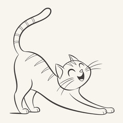 happy cat kitten stretching draw line