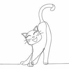 happy cat kitten stretching draw line