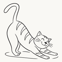 happy cat kitten stretching draw line