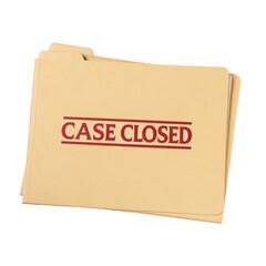 Case closed folder with bold red label, symbolizing resolution