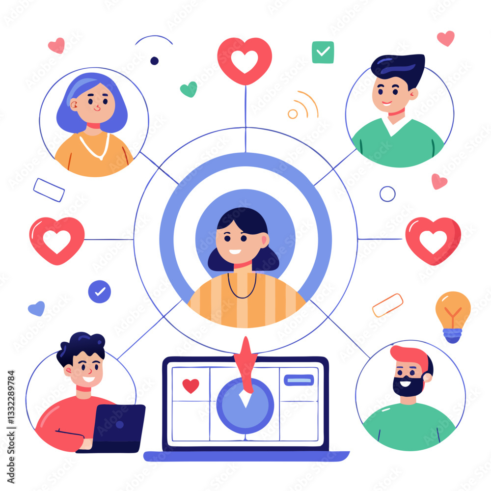 Poster Visual representation highlights the concept of precise targeting with various audience profiles surrounding a central figure