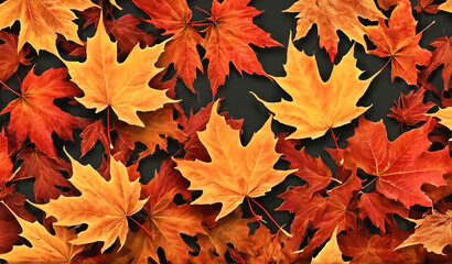 Autumnal vibrant orange maple leaves background