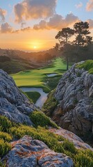Majestic sunset view over a lush golf course