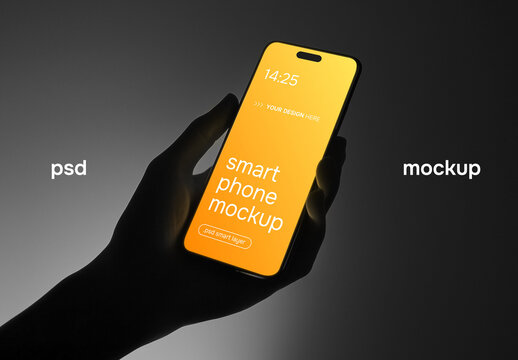 A mockup of a smartphone in a dark studio setting