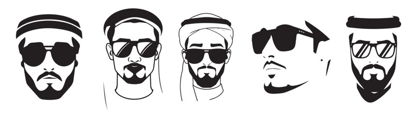 Silhouette of Arabic People Face with Traditional Culture Custom