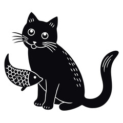 cat-with-eat-fish  vector illustration