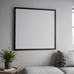 Empty frame mockup. Living room wall poster mockup. Interior mockup with modern design. 3D render