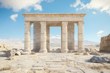 Ancient ruins bright blue sky with detailed carvings