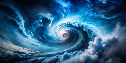 Swirling Blue and White Celestial Clouds Silhouette Photography Stock Photo