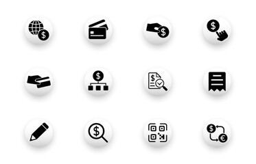 Naklejka premium Icon set with payment, credit card, financial business, QR code icons. Solid vector icons.