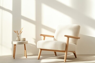 Fototapeta premium sunlit living room corner with stylish armchair and side table showcasing modern home decor elegant textures and soft