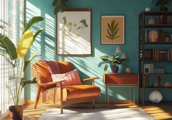 Apartment reading nook in mid century modern style.
