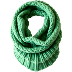 A cozy, knitted mint green scarf with a chunky texture, perfect for winter wear.