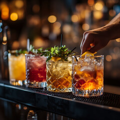 A refreshing cocktail and glass of cola with ice, lime, and whiskey in a bar setting