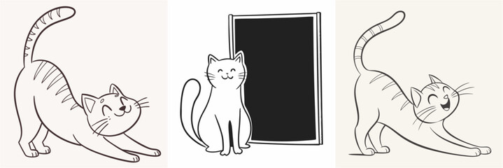 happy cat kitten stretching draw line