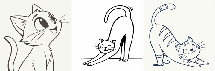 happy cat kitten stretching draw line
