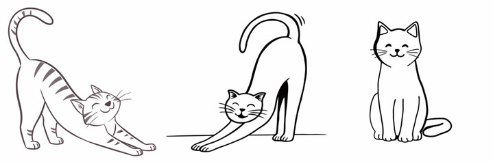 happy cat kitten stretching draw line