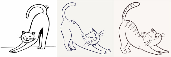 happy cat kitten stretching draw line