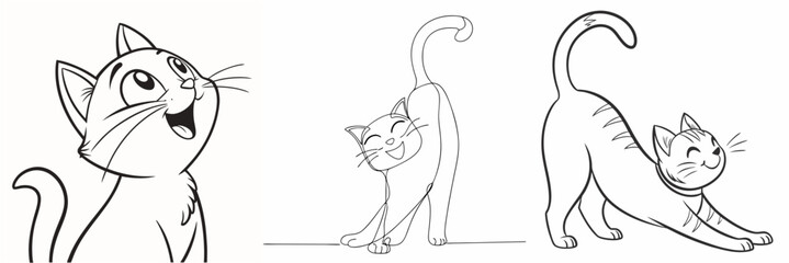 happy cat kitten stretching draw line