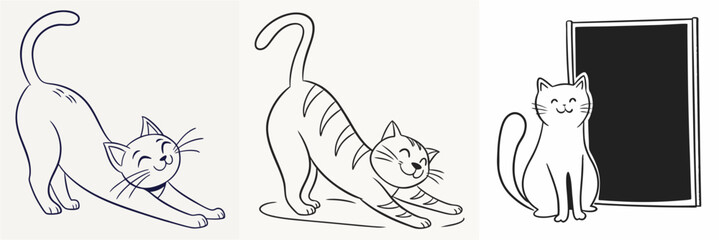 happy cat kitten stretching draw line