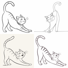 happy cat kitten stretching draw line