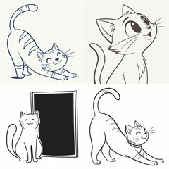 happy cat kitten stretching draw line